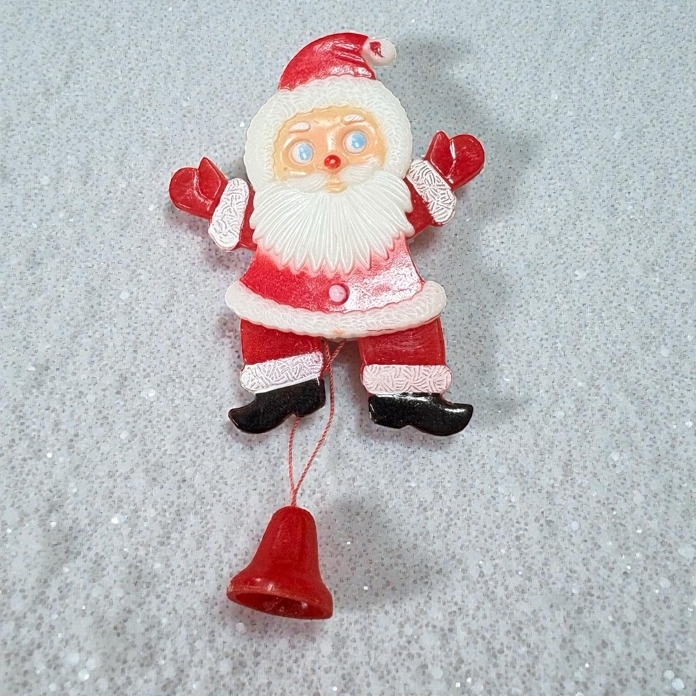 Vintage Jumping Jacks Plastic Santa Claus Pull String Brooch Pin